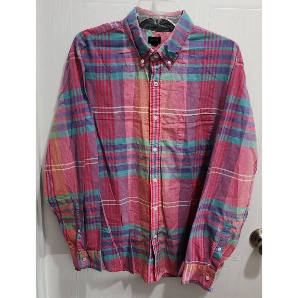 J Crew Pink Blue Pastel Plaid Button Down Long Sleeve Dress Shirt Size XL Preppy